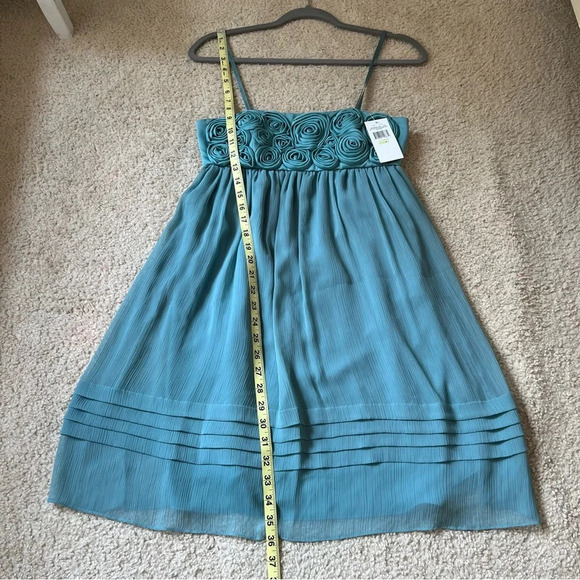 MaxandCleo Women Dress 4 Teal Chiffon Cocktail Rosette Silk Pintuck Preppy Chic - Picture 15 of 17